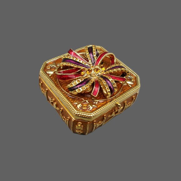 Joan Rivers Trinket Box w/ Brooch and Earrings, Gold and Enamel w/ Crystals, Vtg - Picture 2 of 10